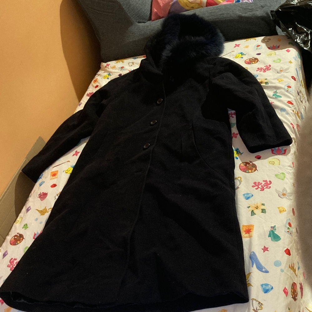 J.Michaels Midnight Trench Coat with Luxurious Fur Collar